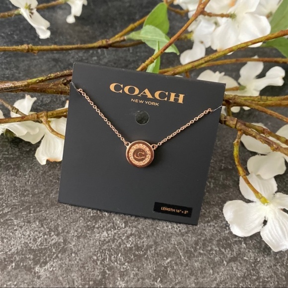 Coach Jewelry - COACH NWT Rose Gold Pave Pendant Necklace